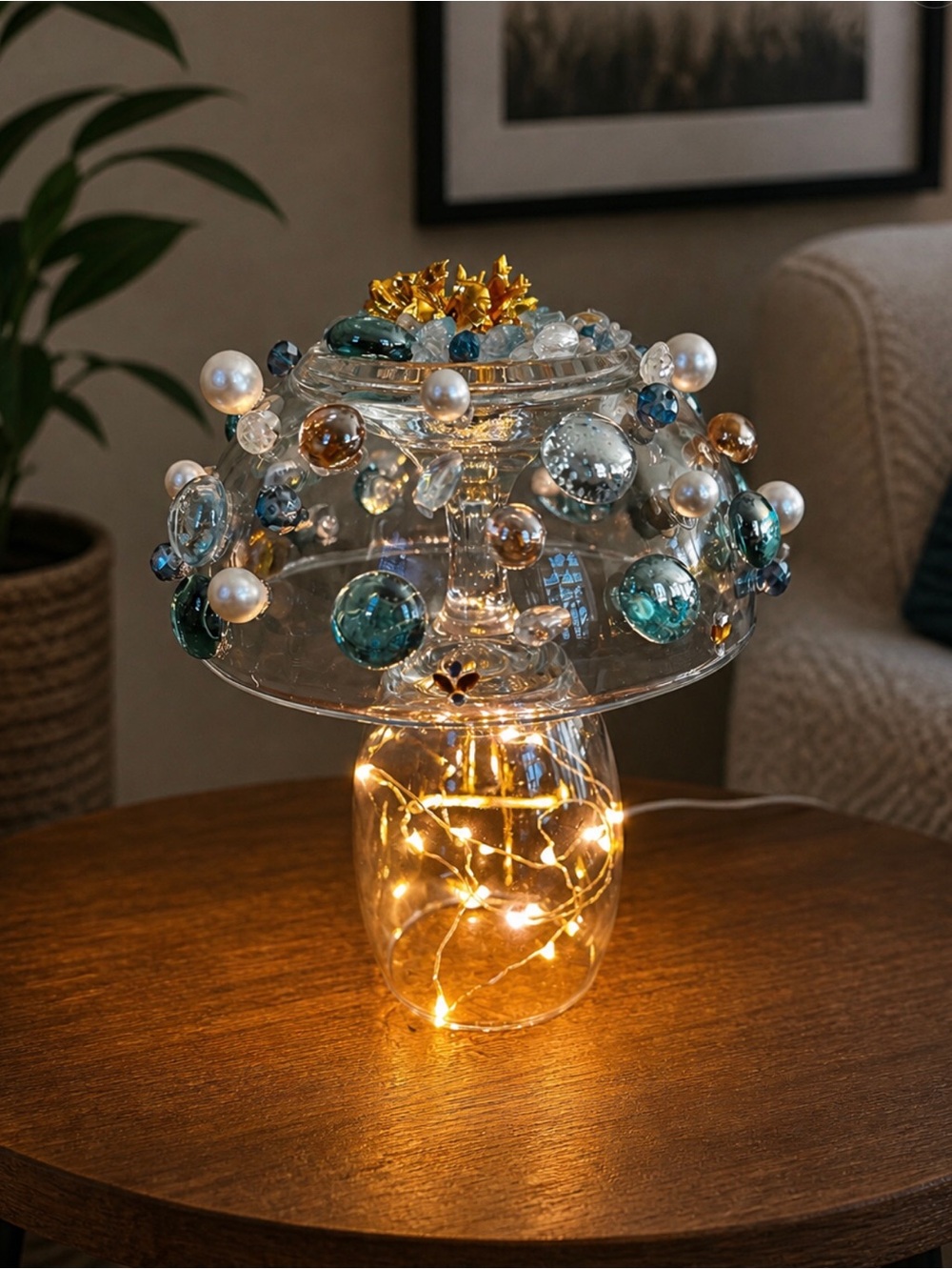 Handmade jeweled glass beaded mosaic glam accent decor